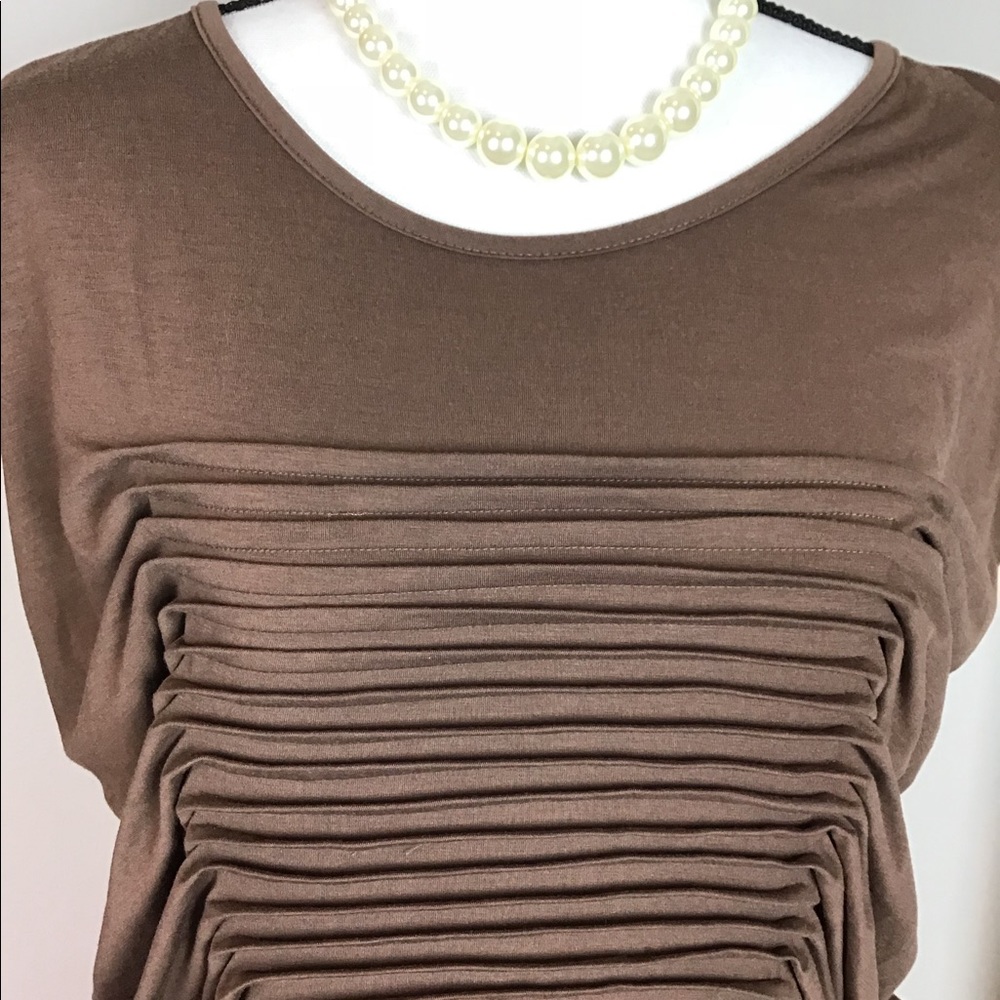 NWT Ethyl Brown Pleated Short Sleeves Top. Size Small - Picture 3 of 9